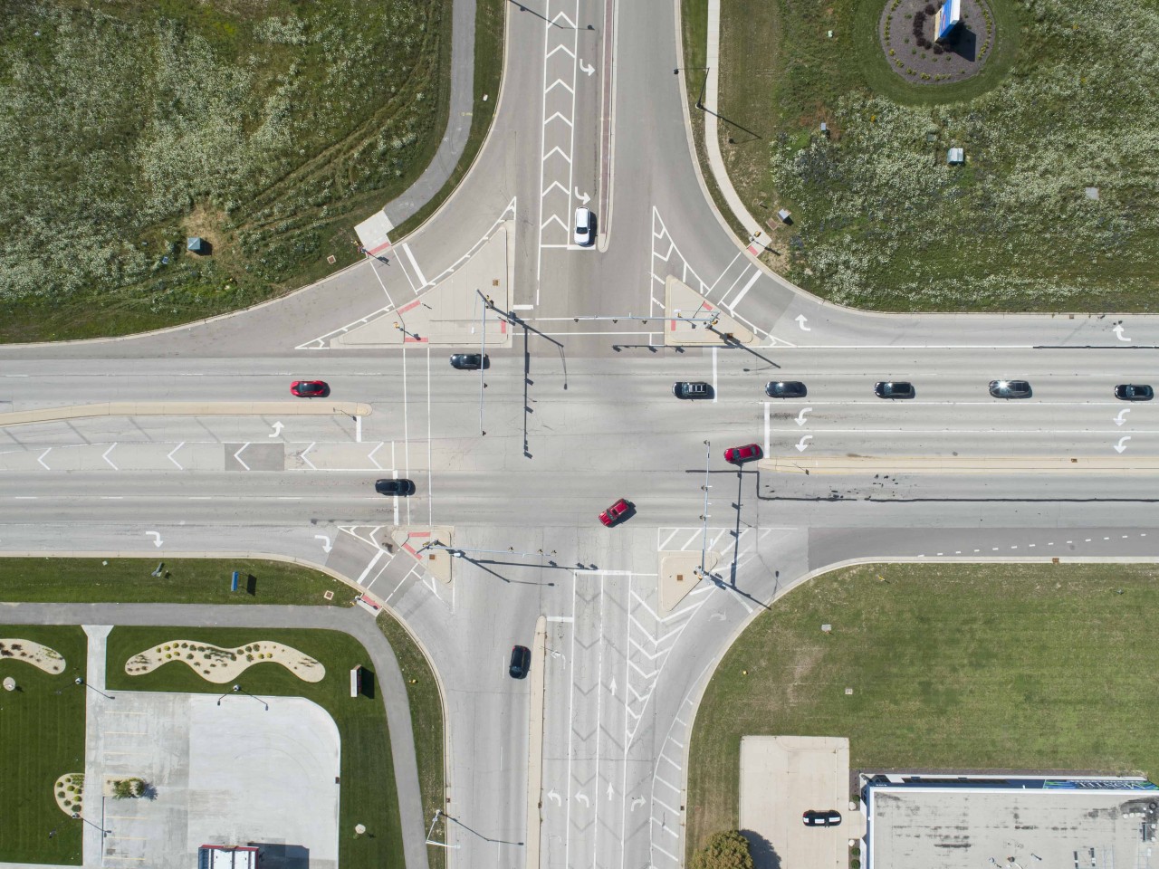 A crossroad intersection with cars